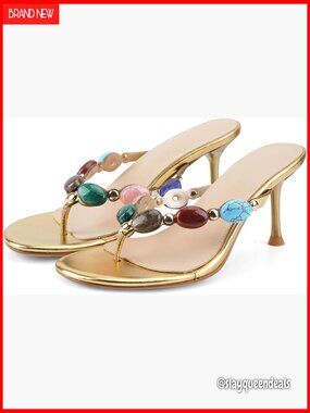 Jeweled Thong Heels Heeled Mules Slip On Sandals Wedding